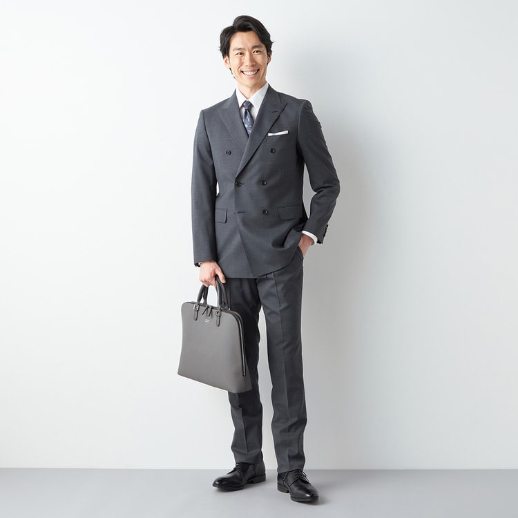 アウトレット】リサイクル素材使用 ストレッチダブルスーツ グレー LES