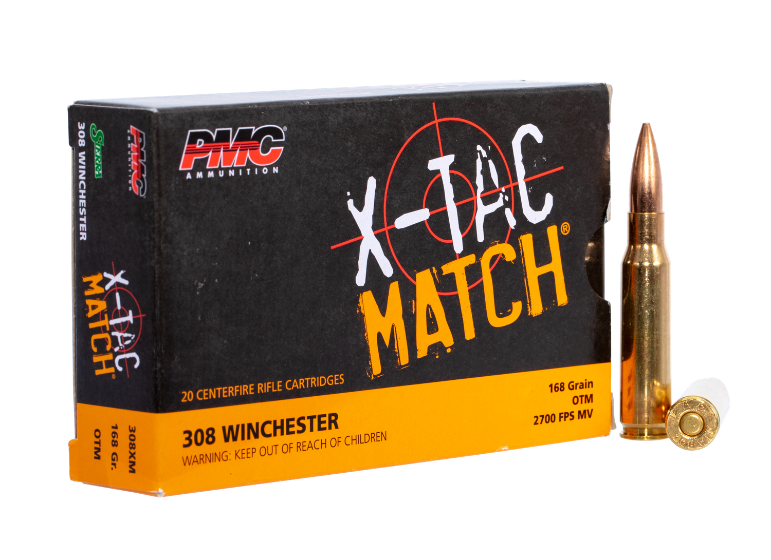 PMC Rifle Ammunition 308XM, 308 Win, Open Tip Match (OTM), 168 gr