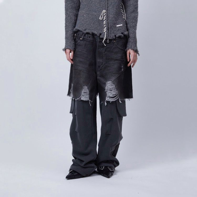 ANDERSSON BELL - 【残り一点】Unisex Rugged Denim-inset Sweat Pants