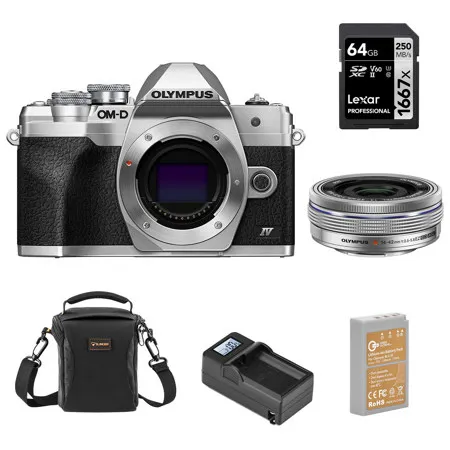 Olympus OM-D E-M10 Mark IV Camera with 14-42mm EZ Lens, Silver
