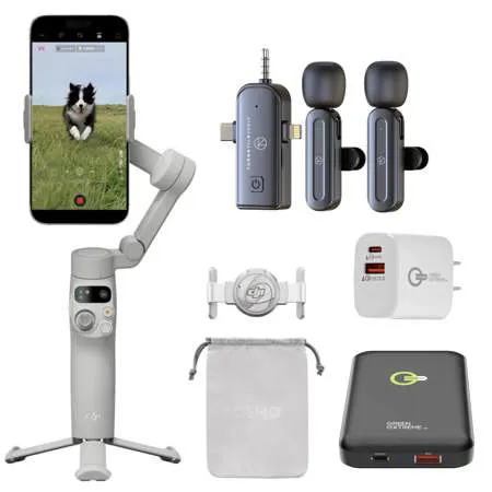 DJI Osmo Mobile 7 Smartphone Gimbal + Wireless Mic + Powr Bank +
