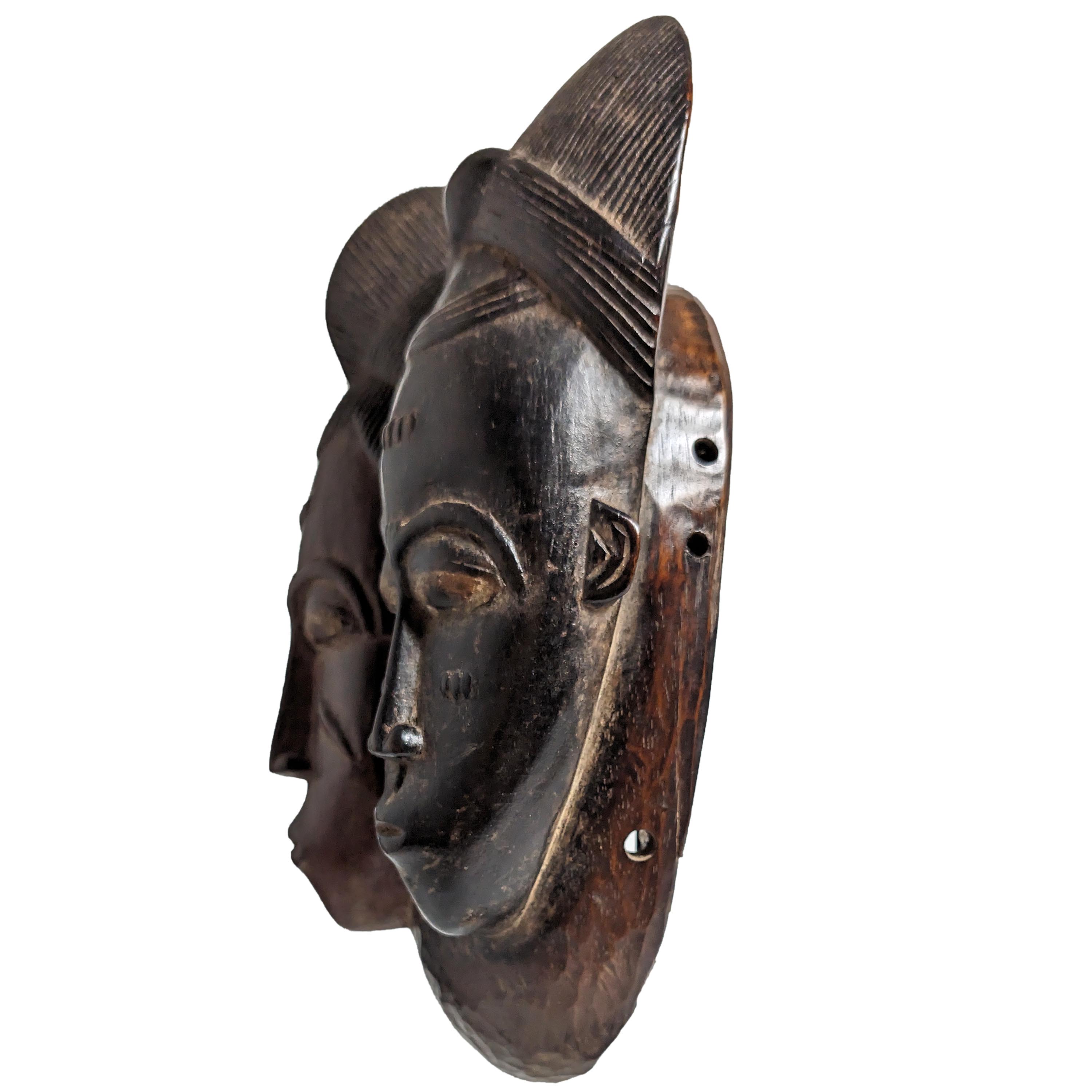 バウレ族双子仮面 27cm アフリカン プリミティブアート マスク （p300