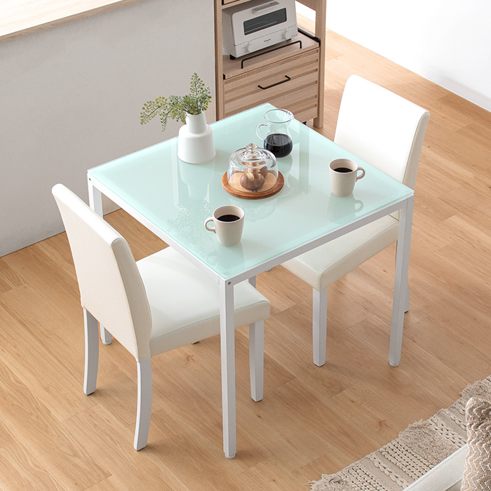 4人用 ホワイトガラストップダイニング5点セット | 家具・インテリア