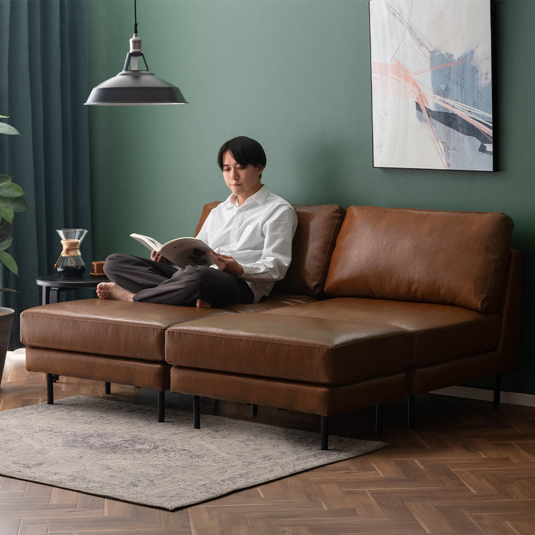 組み合わせ自由 ユニットソファ 3人掛け オットマンセット Mandy