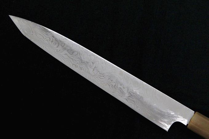 切付包丁 九寸 積層鋼 上下水牛 銀巻花梨瘤八角柄 白鞘付 λA498-2L3C
