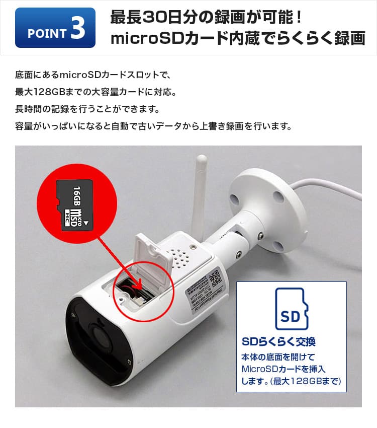 工事不要 防犯カメラ 屋外 SDカメラ 録画機能付き 防水 WiFi SDカード