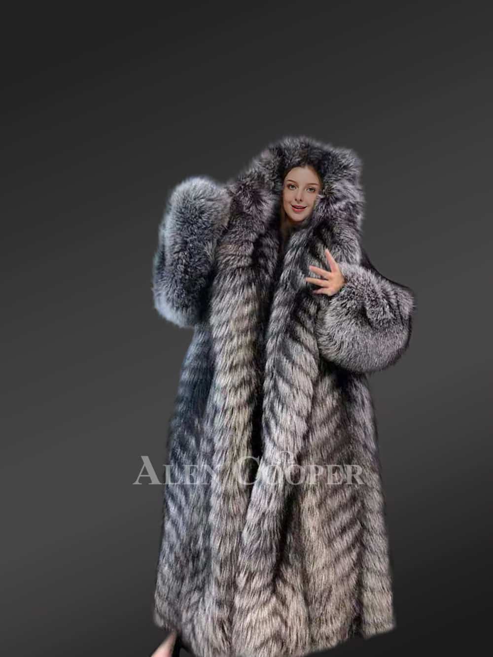 Silver-Fox-Fur-Hooded-Trench-