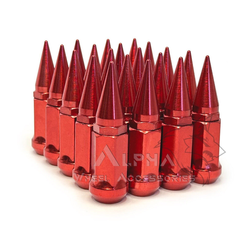 20 Red Spike Lug Nuts 14X1.5 For Chevy Camaro Dodge Challenger