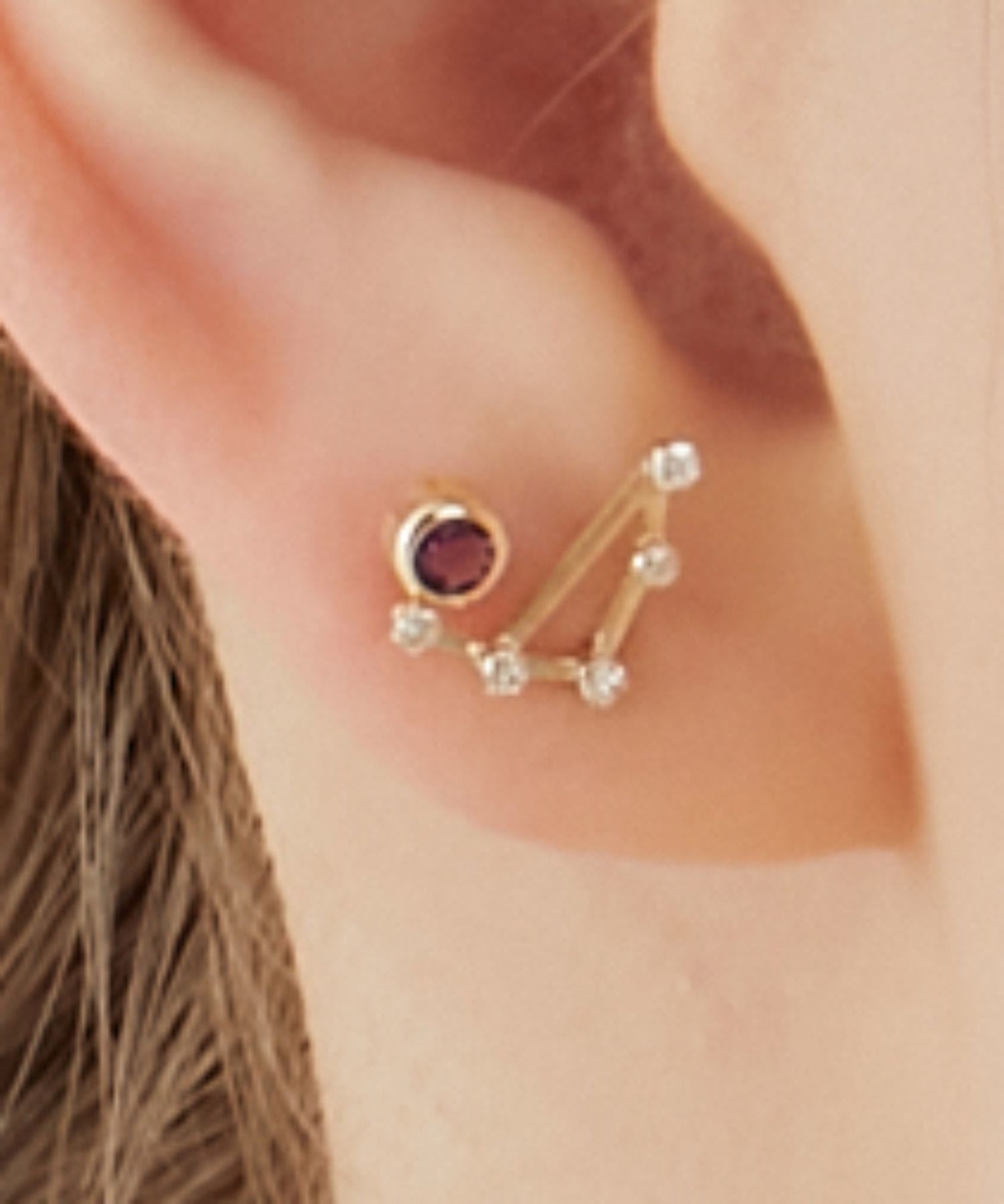 constellation] K10 AQUARIUS diamond amethyst pierced earring