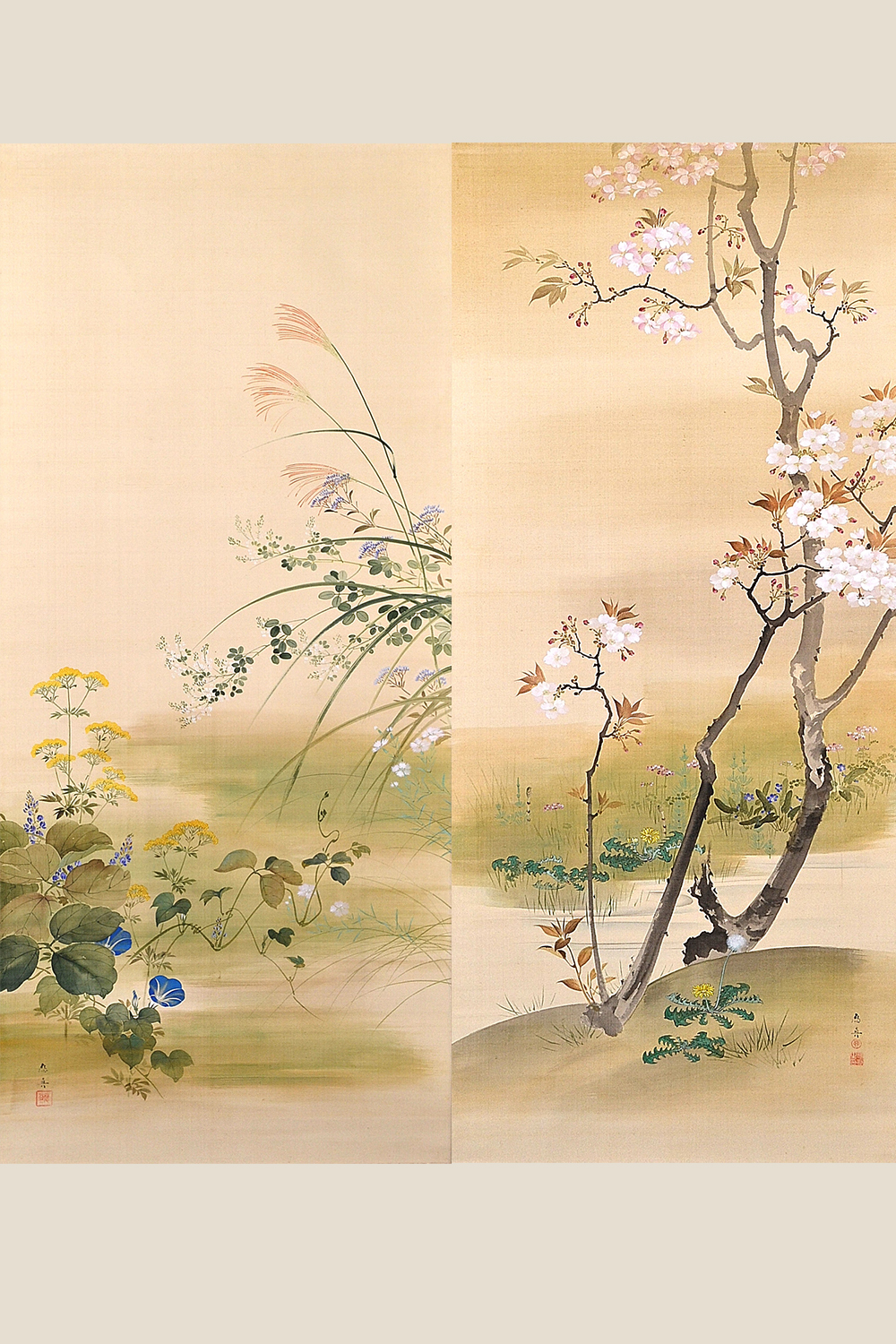 作品紹介 | 高橋応真 双幅 春夏草花図