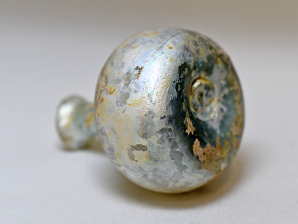 2507】古代ローマングラス美銀化極薄長頸ふっくら小瓶 ボトル(高さ約