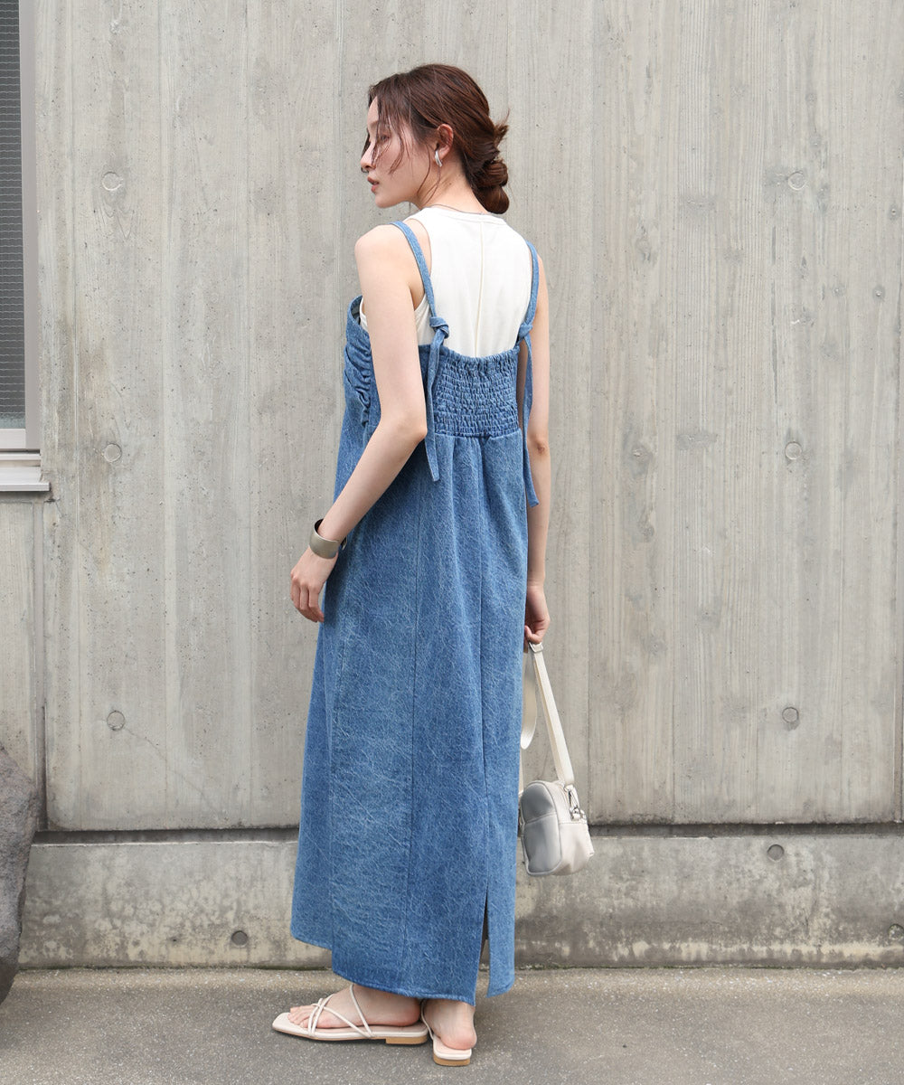 S・Mサイズ展開】デニムギャザーキャミワンピース