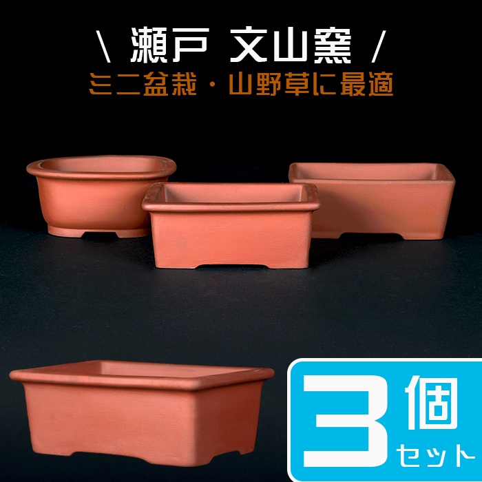 瀬戸焼文山窯朱泥鉢3点セット | 盆栽、盆栽書籍、盆栽鉢の通販│近代出版