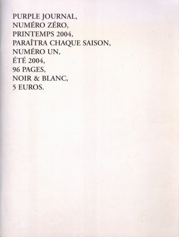 Purple Journal Numero Zero / Supervision: Elein Fleiss Photo