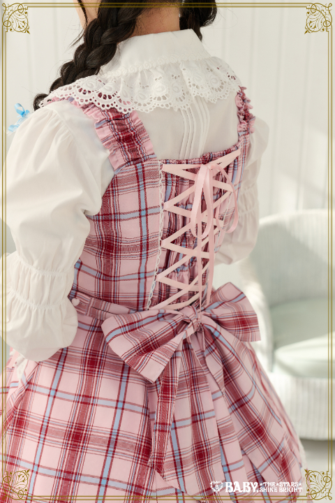 d*2様 裾スカラップ タータンチェック ジャンパースカート ピンク【訳