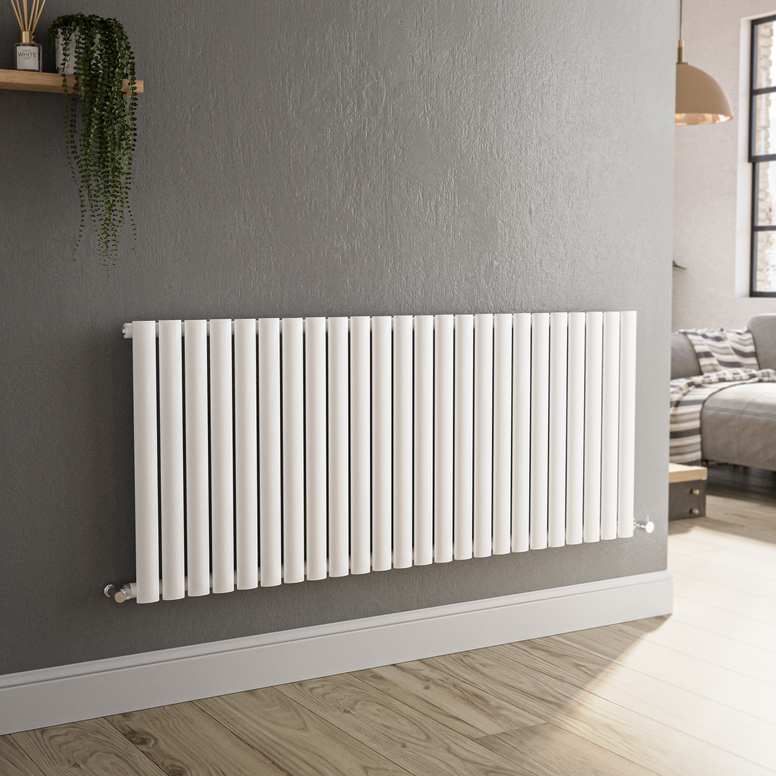 Sorrento White Horizontal Oval Designer Radiator 600x1416mm Single