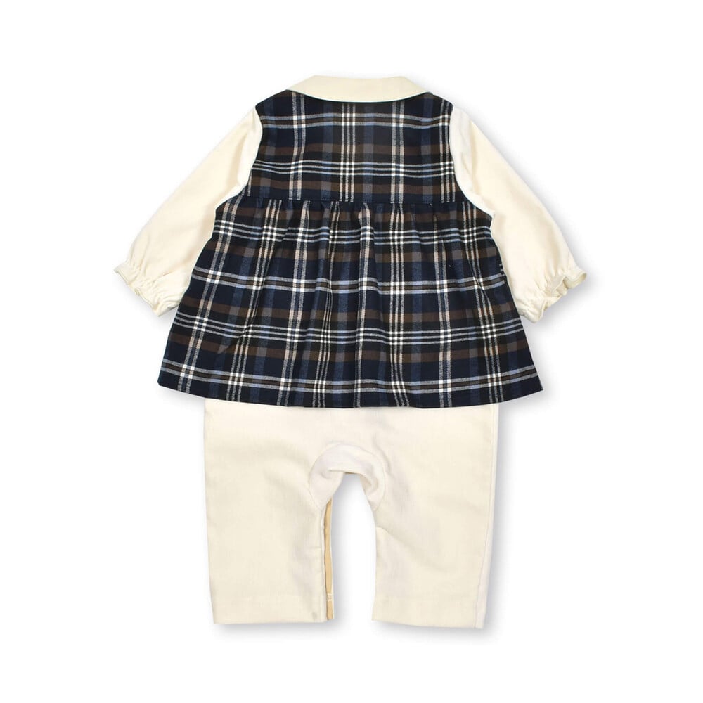 お揃い】チェック柄襟付きロンパースベビー(70~80cm)(70cm ネイビー系