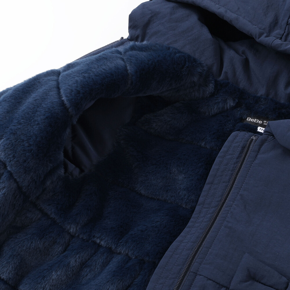 撥水加工】ヴィンテージタフタ裏ファー裾フリルフードブルゾン(80