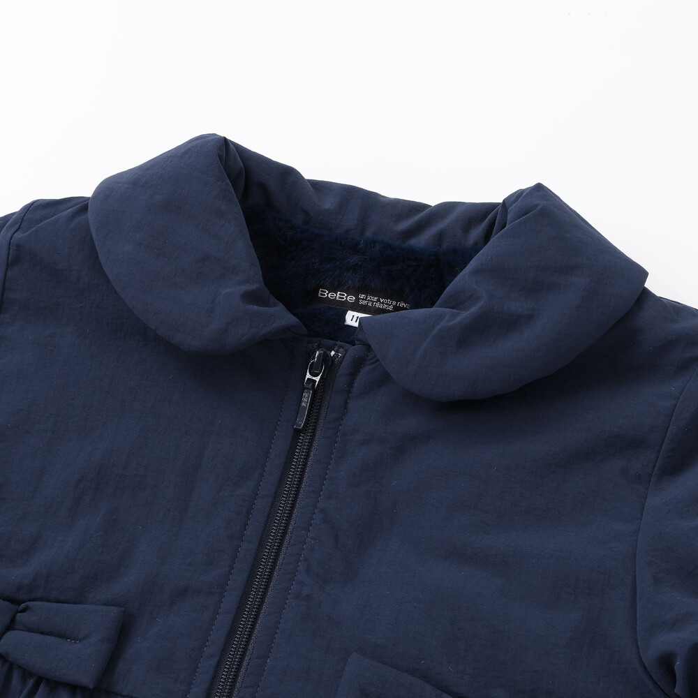 撥水加工】ヴィンテージタフタ裏ファー裾フリルフードブルゾン(80