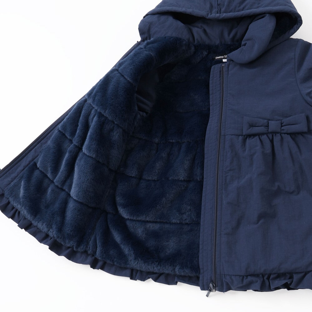 撥水加工】ヴィンテージタフタ裏ファー裾フリルフードブルゾン(80