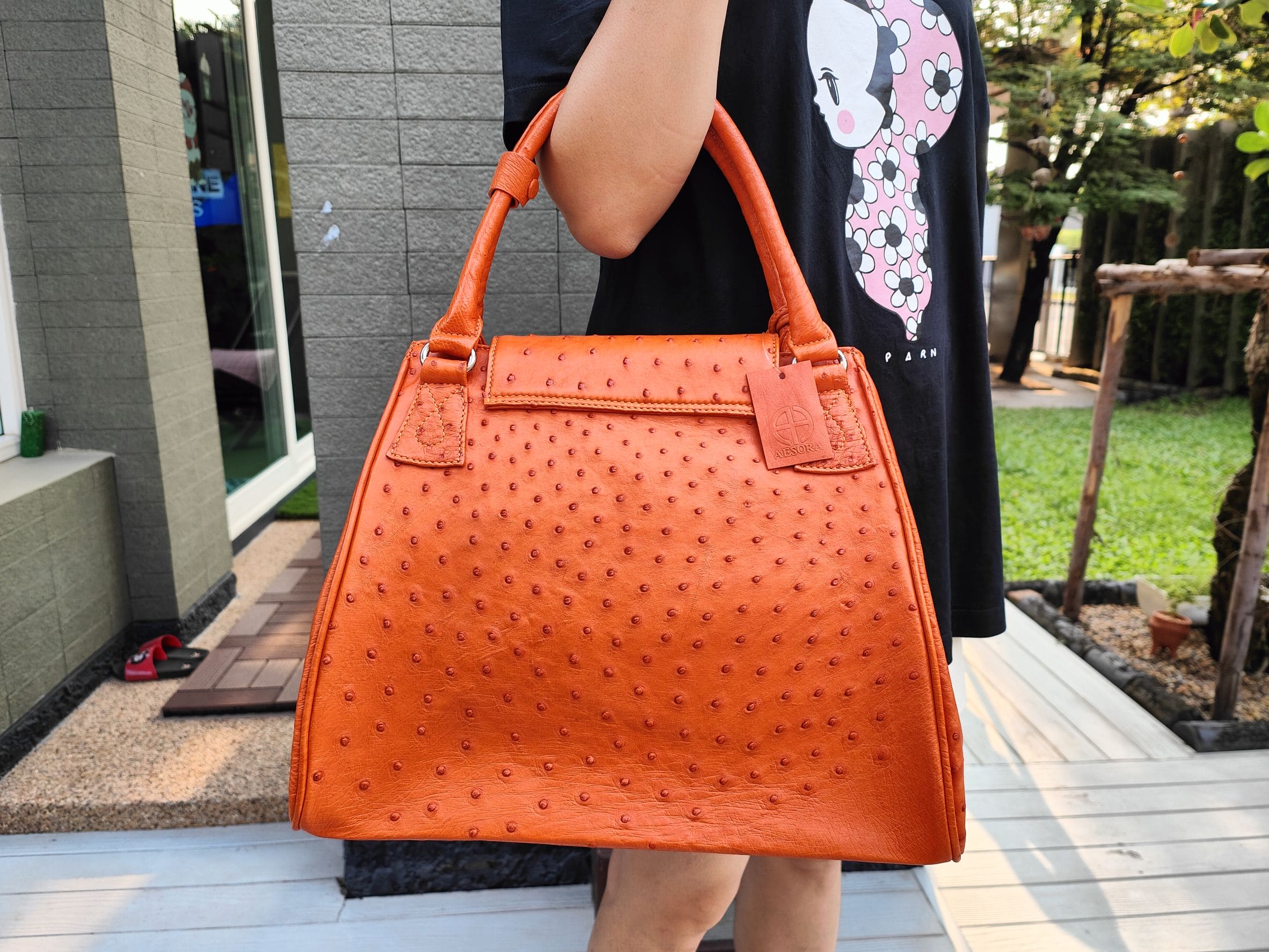 オレンジオーストリッチ ハンドバッグ｜レディース本革ラグジュアリー