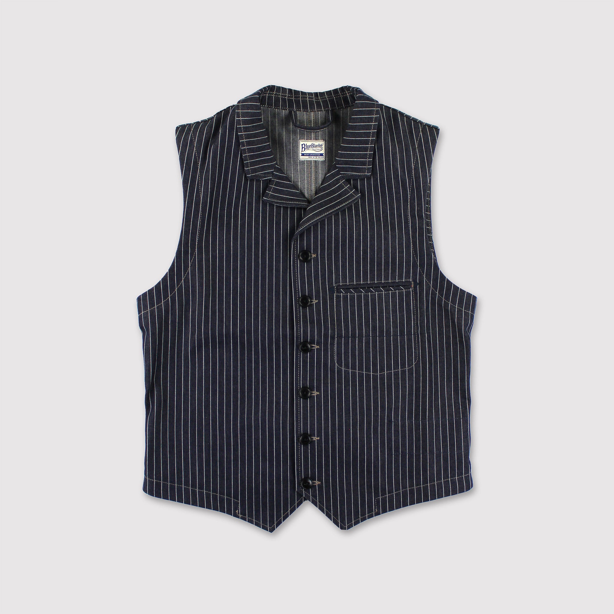 V02 JP03 - Waistcoat 11 0z. Japanese dark indigo pinstripe denim