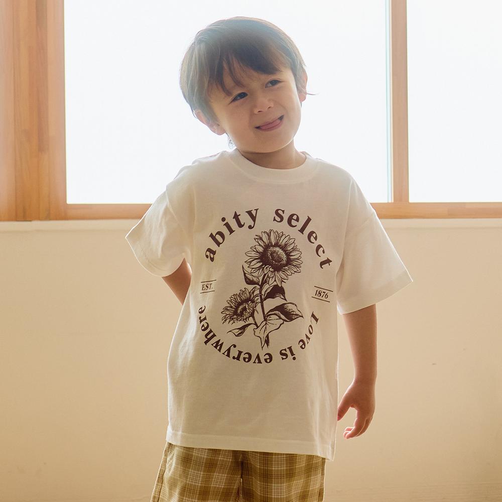 フラワープリント サークルロゴ ビックシルエット半袖Tシャツ 2024春夏