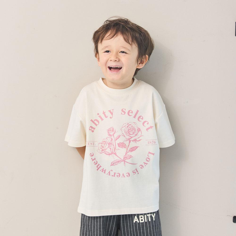 フラワープリント サークルロゴ ビックシルエット半袖Tシャツ 2024春夏