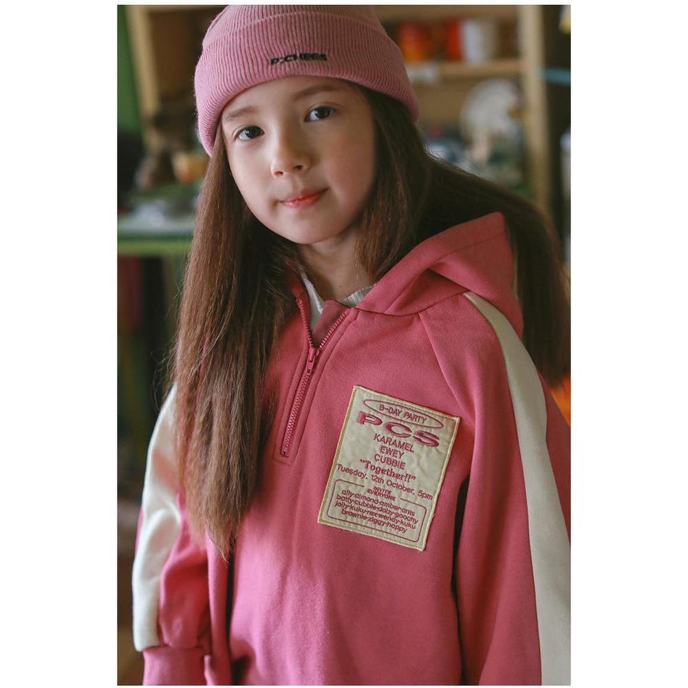 ピーチーズ】ジュニア ビックワッペン 袖ライン フードつきハーフ