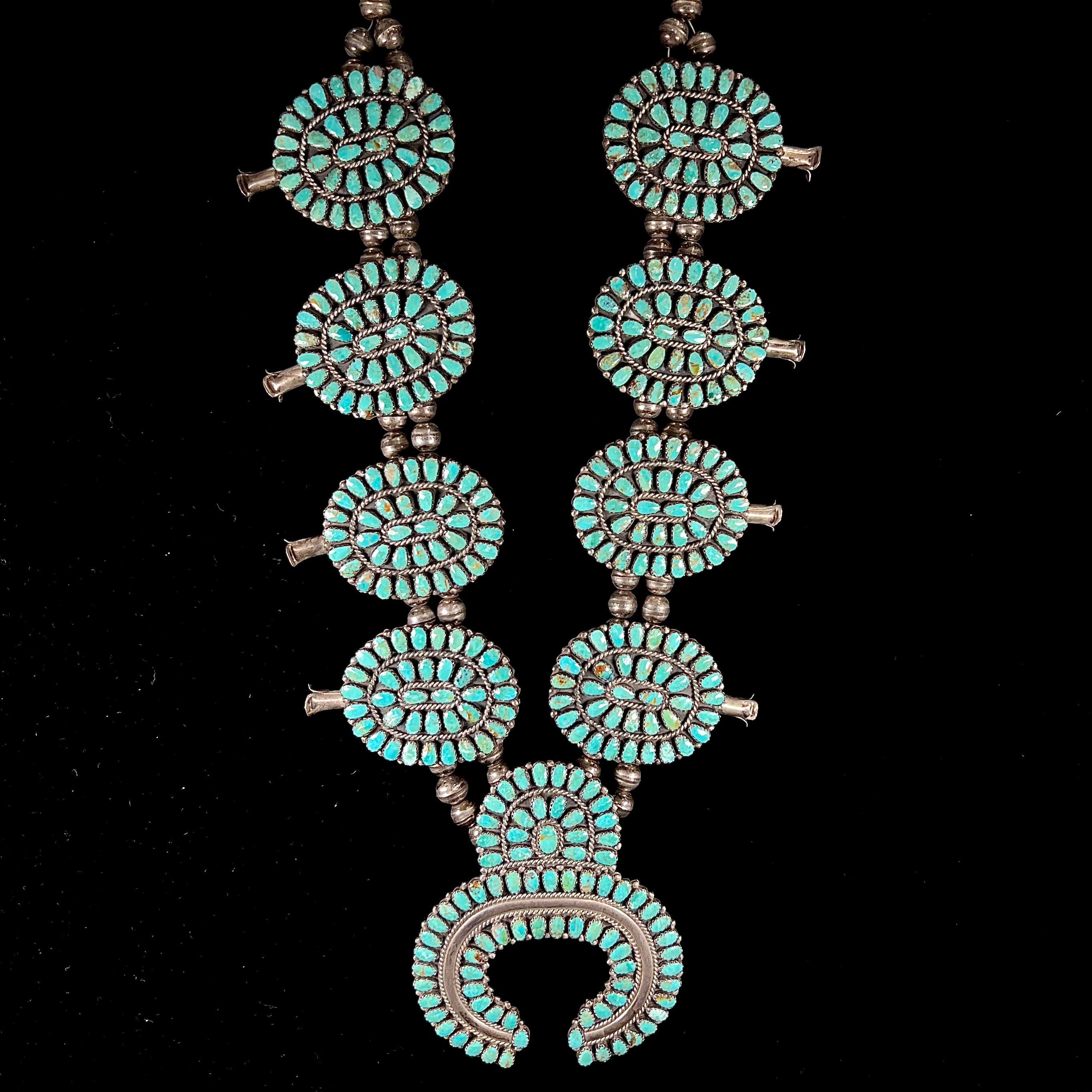 Larry Moses Begay Navajo Squash Blossom Necklace, c.1980's