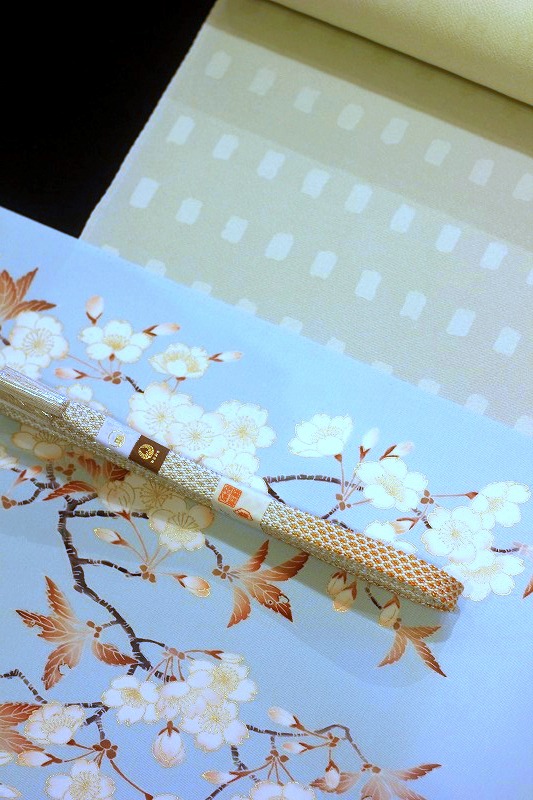 手描き友禅九寸名古屋帯/山桜 京都小阪