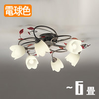 フラワーモチーフ スカボ調 ガラスシャンデリア・6畳｜照明の