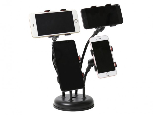 複数のスマホを操る貴兄に、上海問屋「スマホ4台固定対応フレキシブル