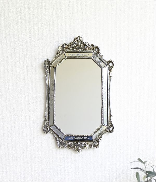 壁掛けミラー 鏡 ウォールミラー おしゃれ アンティーク調 八角形