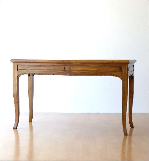 デスク 机 チーク 無垢材 天然木 猫脚 幅120 奥行50 チークコンソール