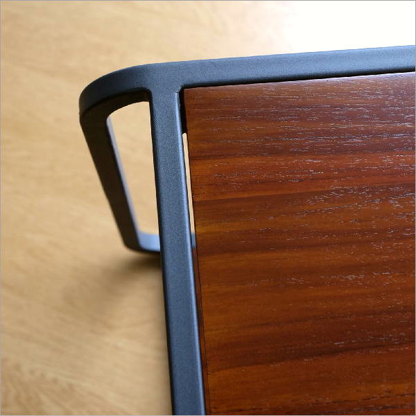 ローテーブル チーク材 木製 天然木 無垢材 棚付き 角丸 幅100 奥行55