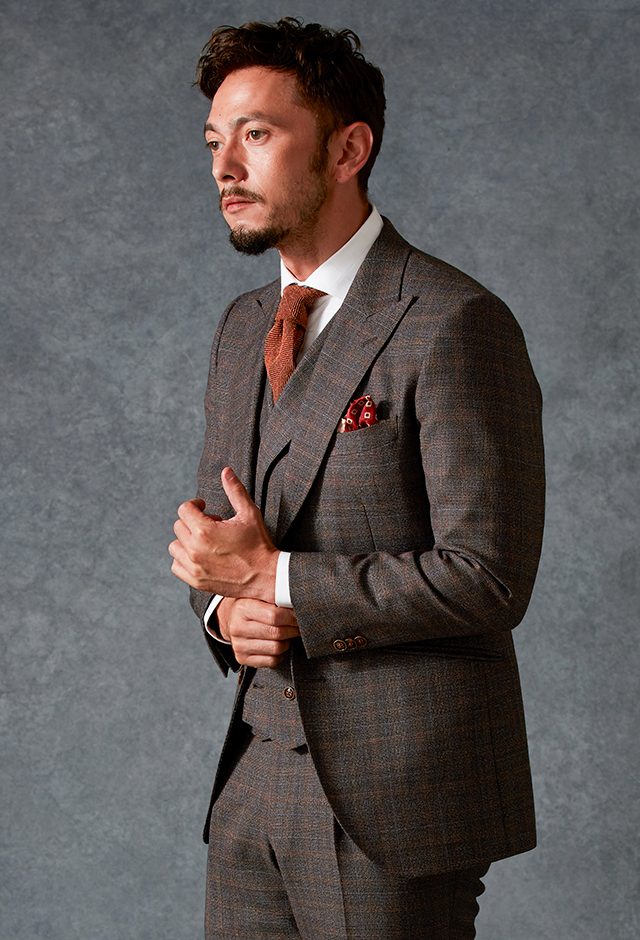 ブラウンスーツ・チェックのコーディネート（Savile Clifford