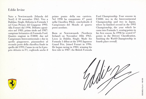 1999 E．アーバイン スクーデリア・フェラーリ ファクトリーカード F1