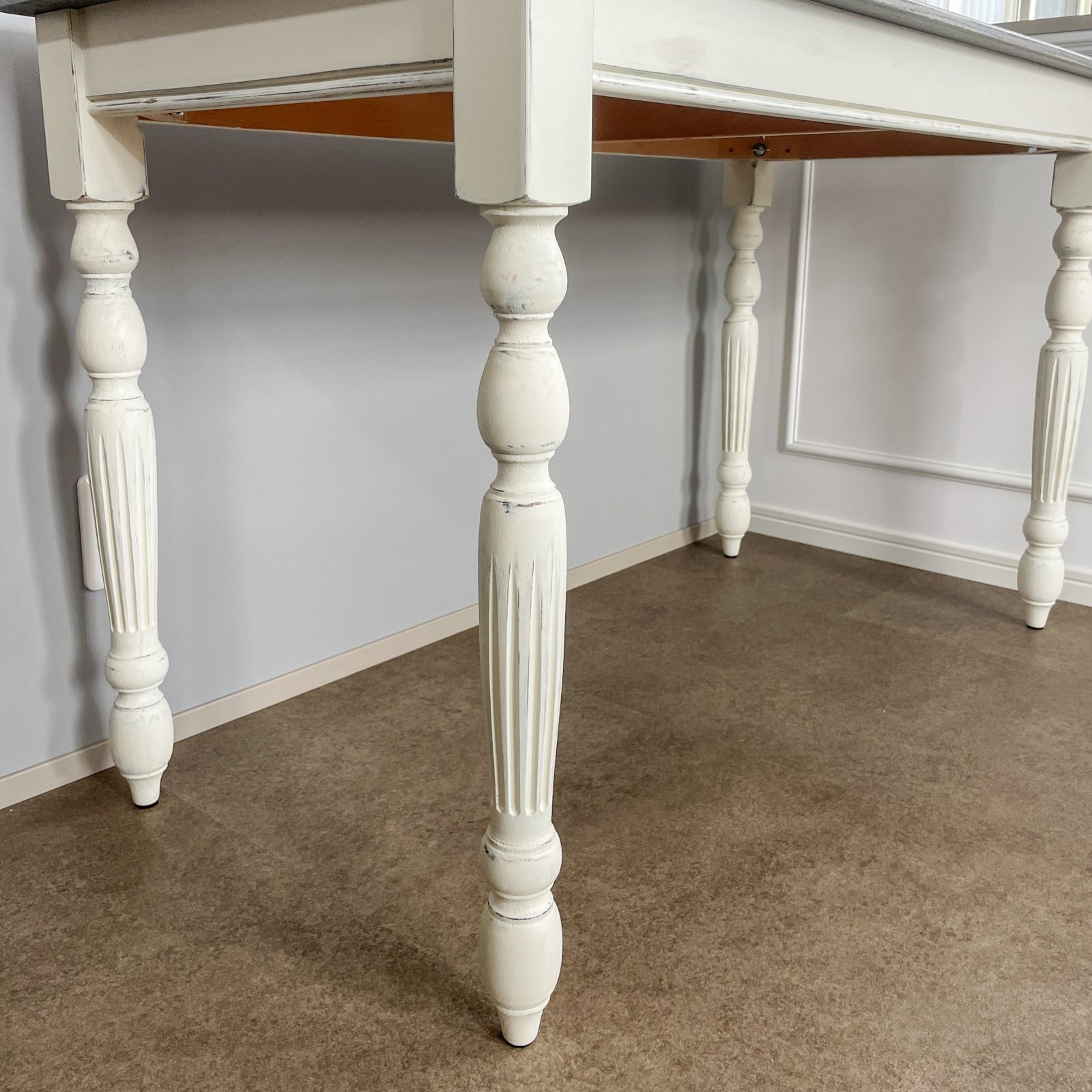 シャビーシックオーク天板ろくろ足テーブルW1200オーダーメイド実績