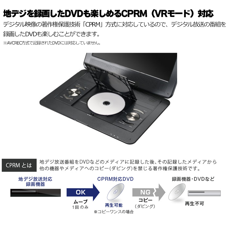 ポータブルDVDプレーヤー 13型 ワイド液晶 バッテリー内蔵 180度回転