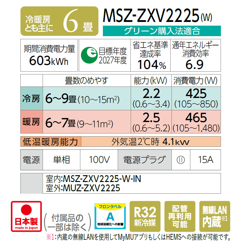MITSUBISHI(三菱電機) 2.2kW 主に6畳用 ルームエアコン 『霧ヶ峰 Z