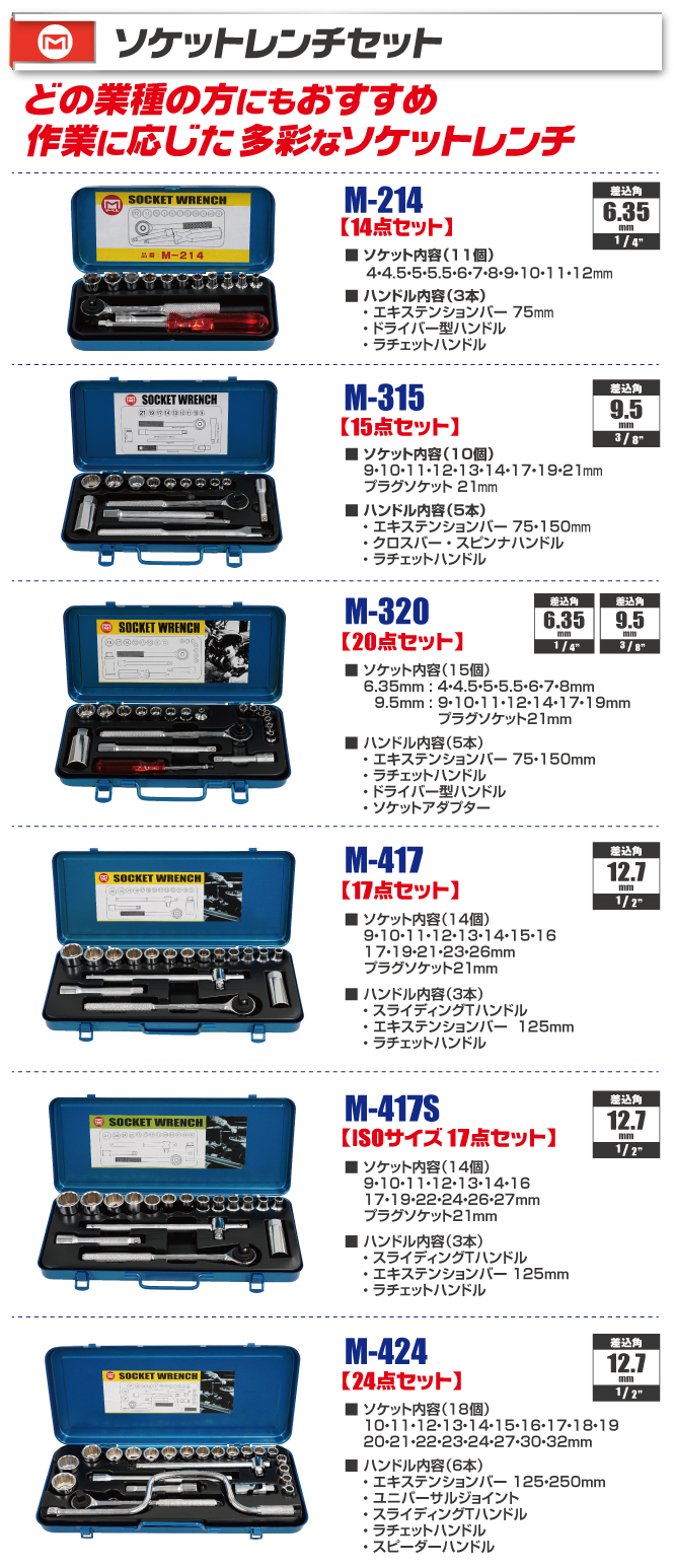 M-214 ソケットレンチセット｜電設工具のメーカー。（株）マーベルの