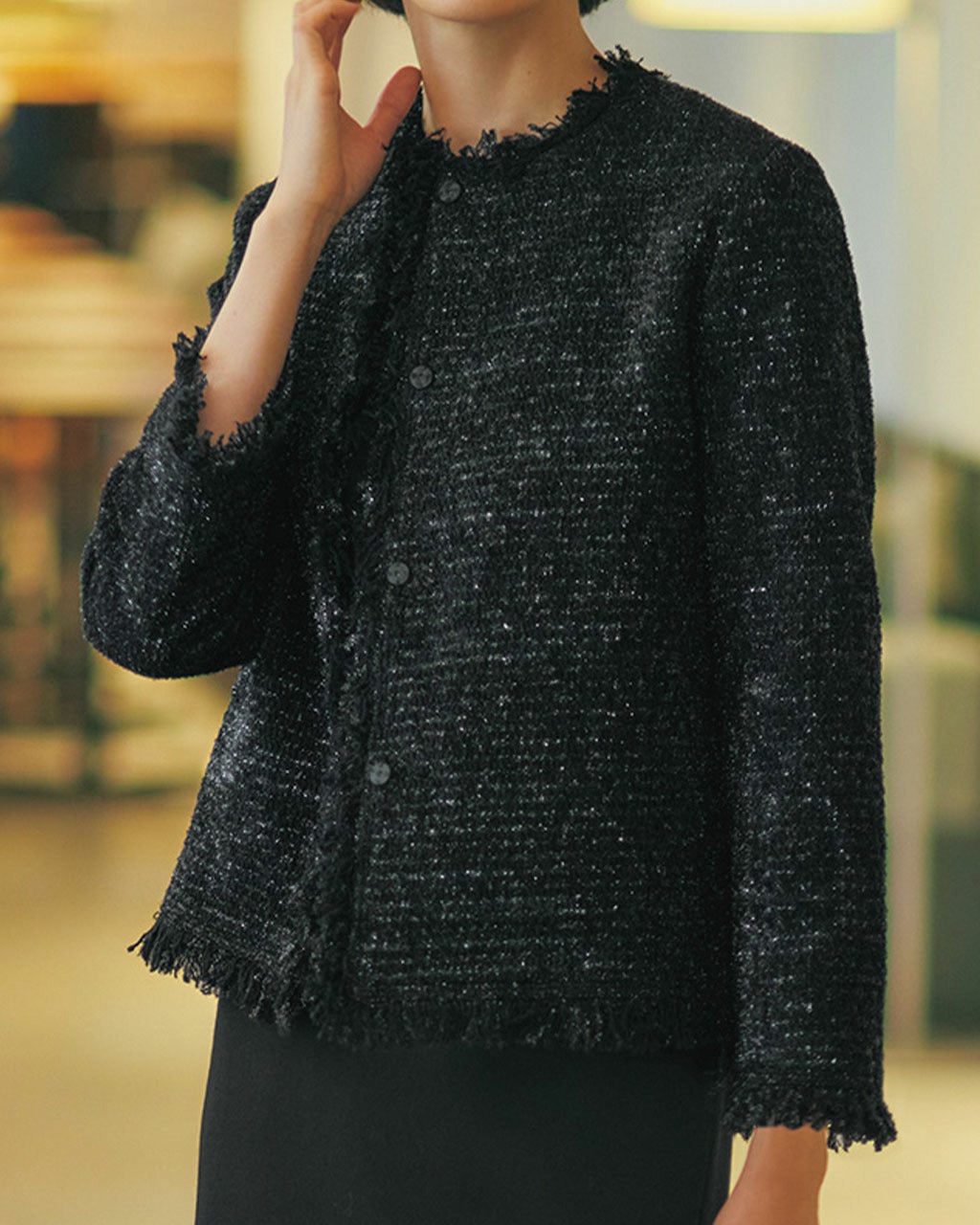 ラメツイード・ノーカラージャケット/DoCLASSE