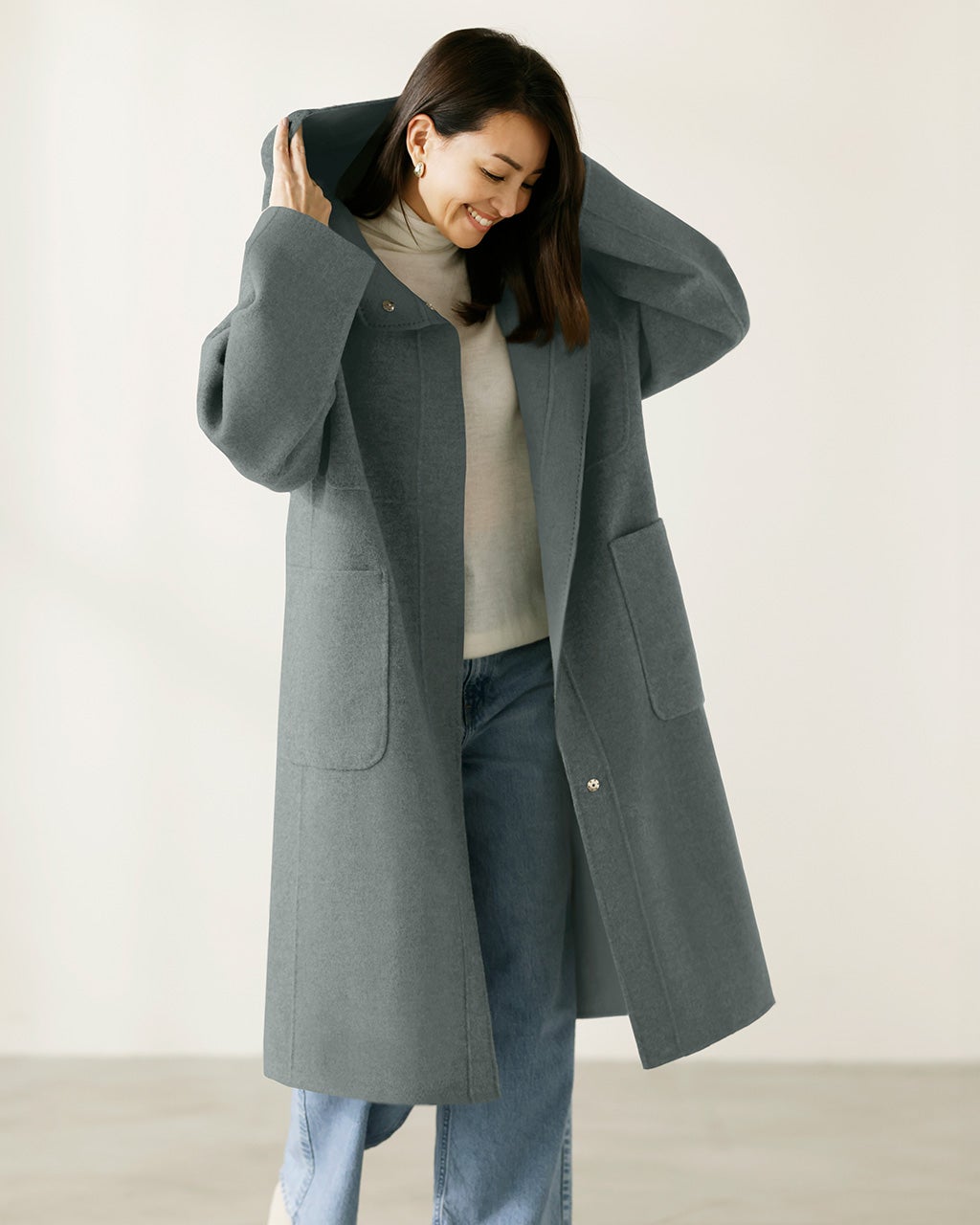 カシミヤ混ウールリバー・リバーフードコート/DoCLASSE