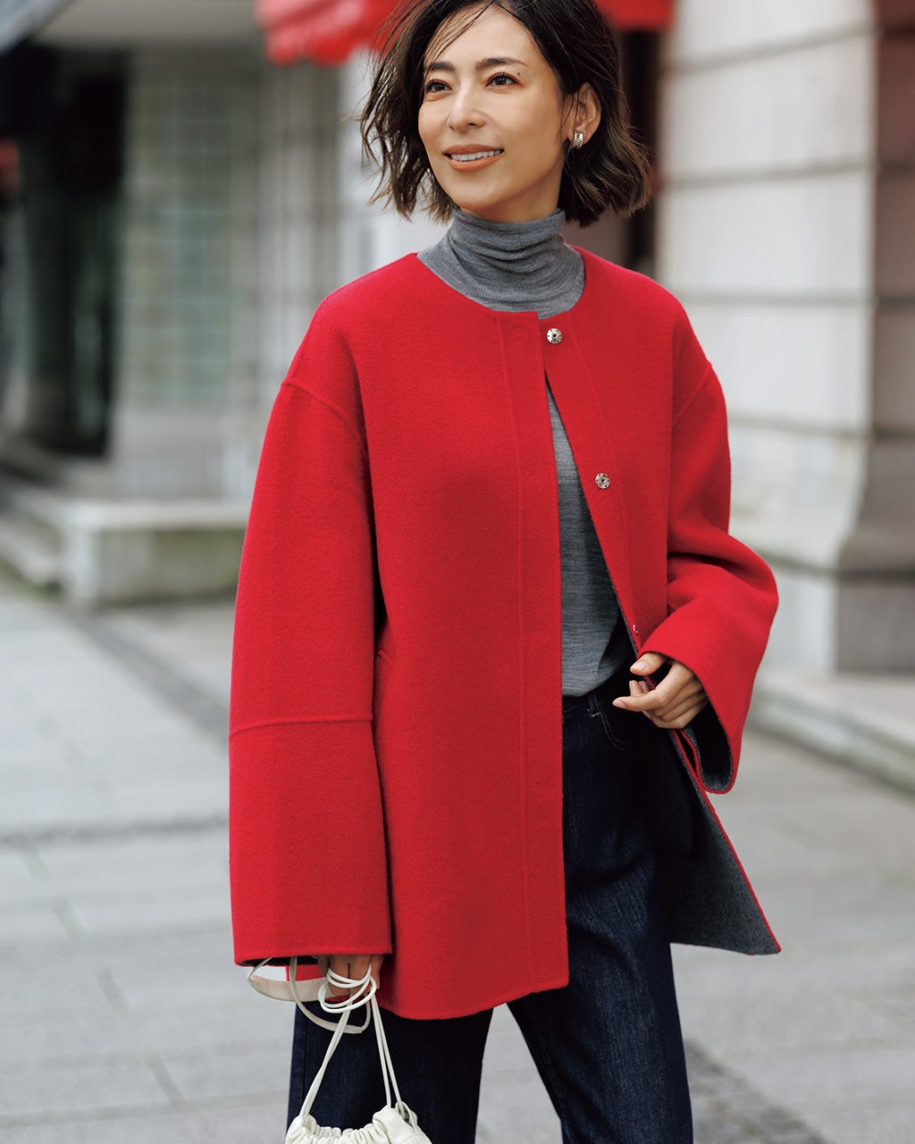 カシミヤ混ウールリバー・2WAYショートコート/DoCLASSE