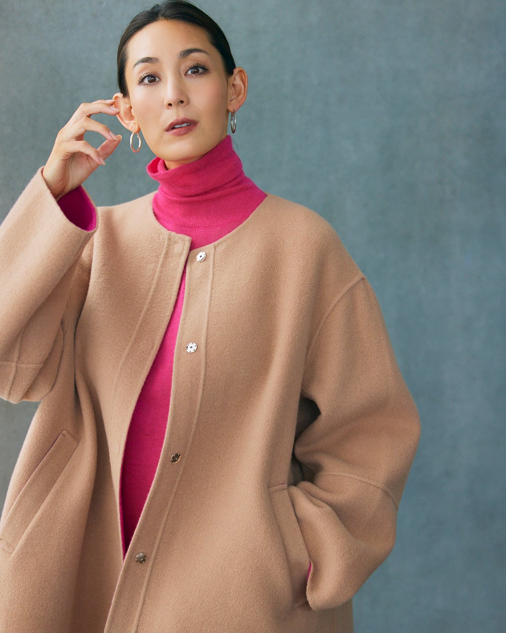 カシミヤ混ウールリバー・2WAYショートコート/DoCLASSE