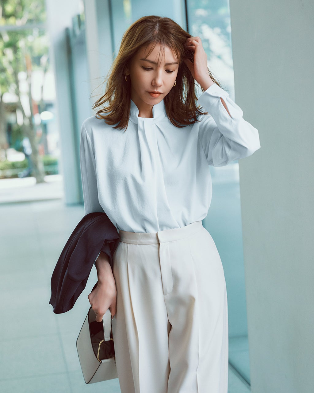 ストレッチジョーゼット・スタンドボウタイブラウス/DoCLASSE