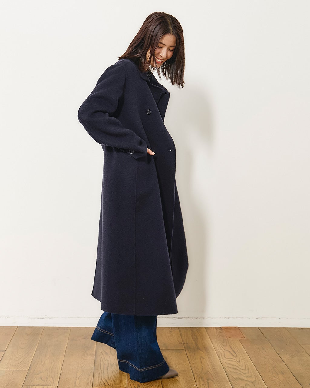 ピュアウールリバー・ダブルブレストロングコート/DoCLASSE