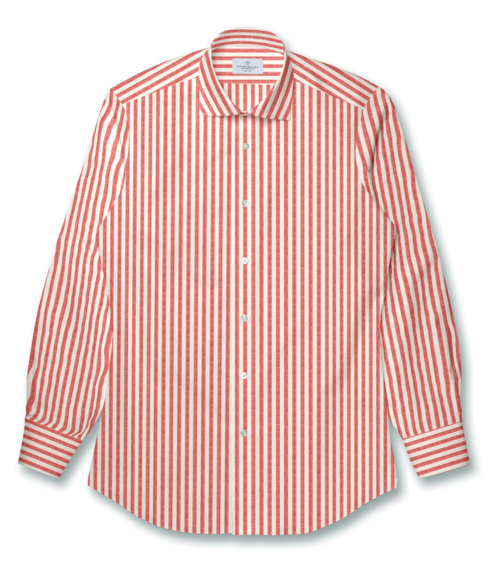 Herdmans Linen】レッド リネン ストライプ ドレスシャツ（Easy Order