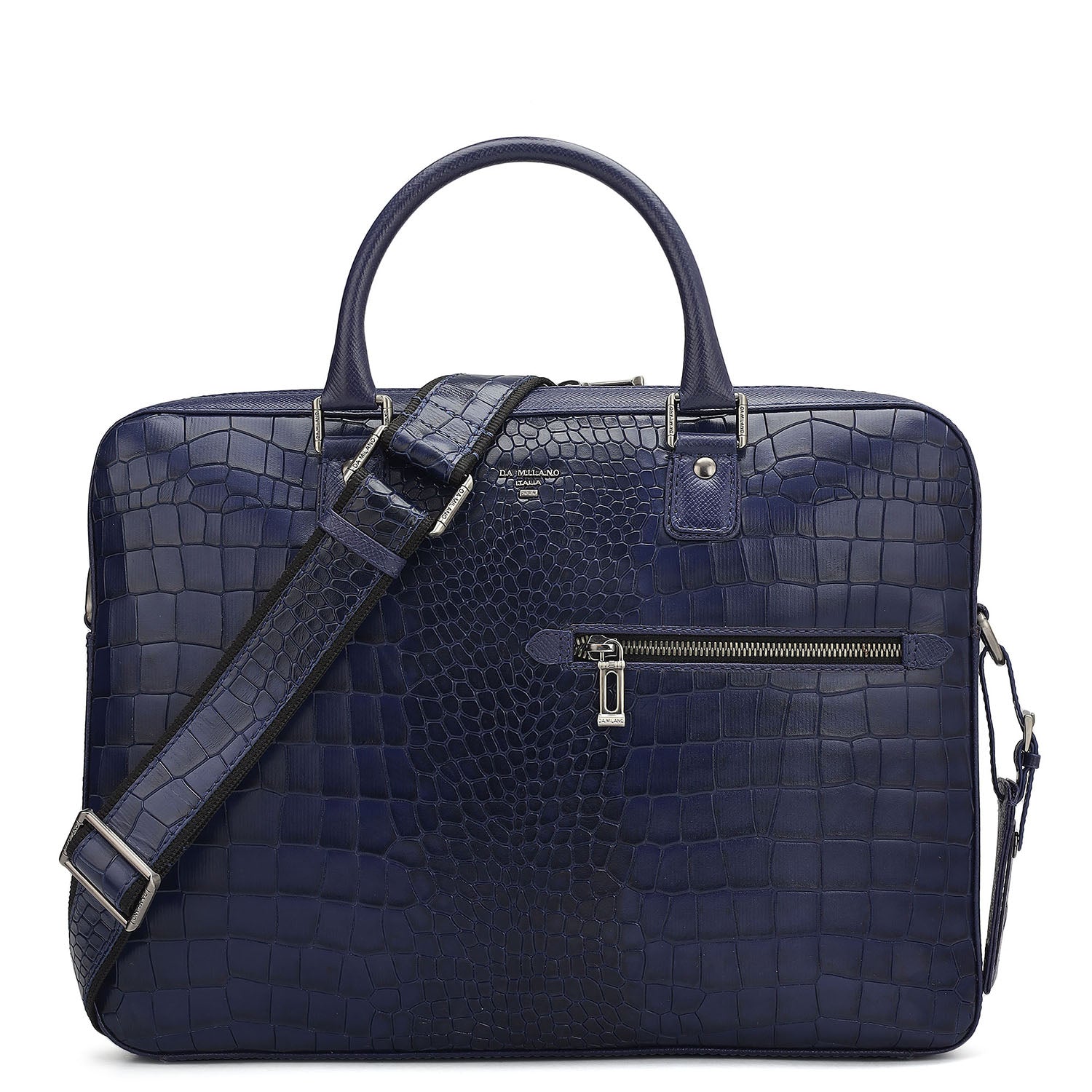 Croco Leather Laptop Bag - Ink Blue – Da Milano